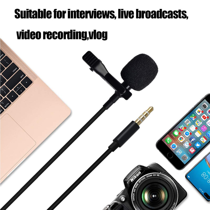 HYSHIKRA- Wired 3.5mm Lavalier Clip On Microphone - External Clip On Mic for Android iOS Smartphone Cellphone - Lapel Microphone for Live,YouTube, Vlogging, Interviews