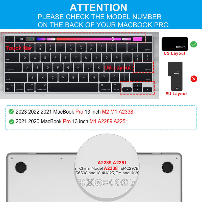 CaseBuy Premium Keyboard Cover for MacBook Pro 13 inch M2 2023 2022, 2021 2020 M1 A2338 A2289 A2251 Ultra Thin US Keyboard Protector for MacBook Pro 13" Touch Bar -Clear Macbook Pro 13"(2020-2023) Clear