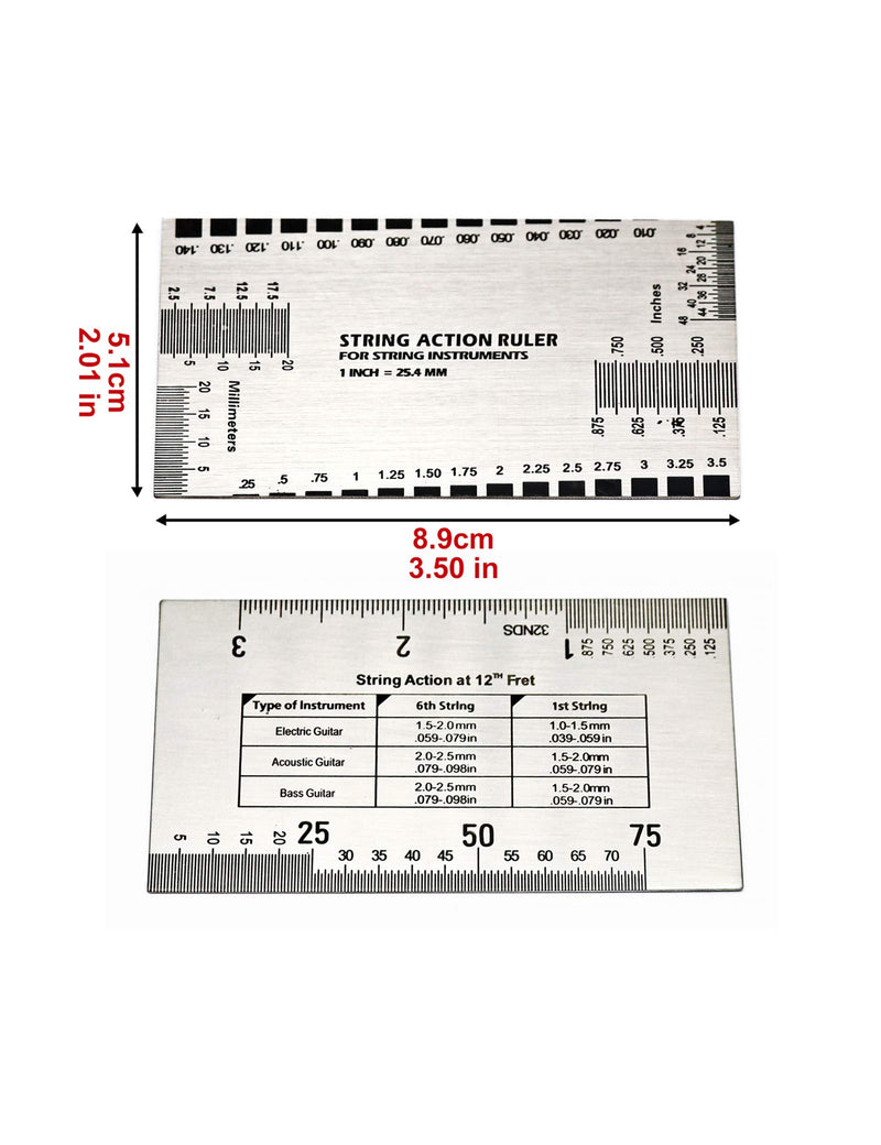 Holmer Guitar Luthier Tools with 15 Blades Feeler Gauge Metric, String Action Gauge Ruler, Fingerboard Fretboard Radius Gauge Measuring Tool, 2 Fingerboard Guard Protectors. (Chrome) Chrome