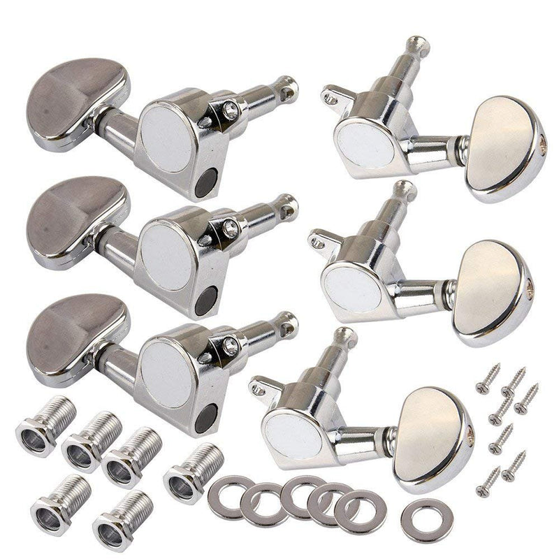 Pxyelec 3L3R Chrome Guitar String Tuning Pegs Machine Heads Tunes Knobs Tuning Keys for Acoustic or Electric Guitar, Pack of 6