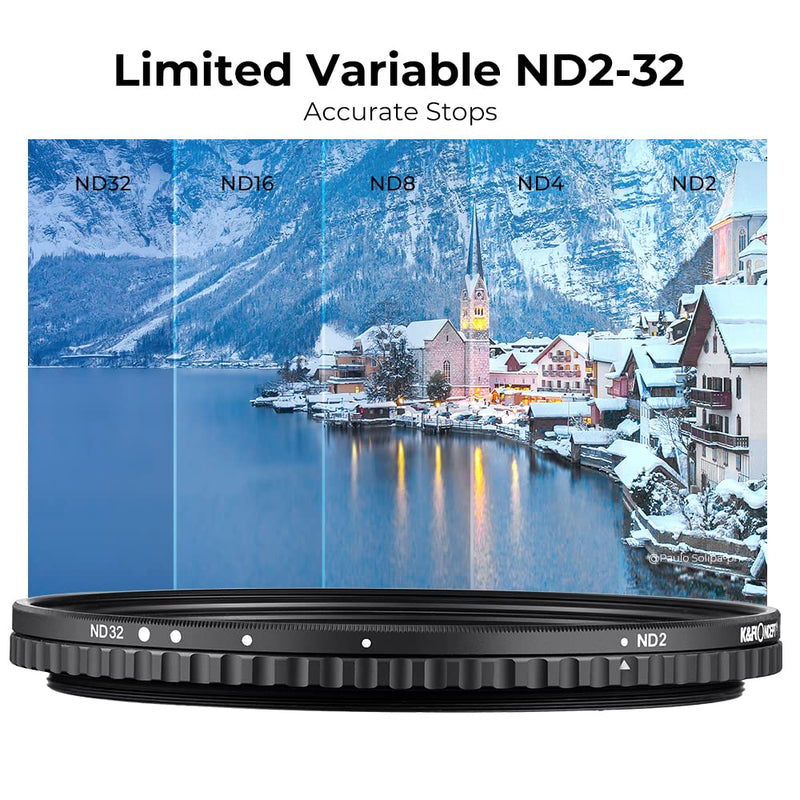 K&F Concept 46mm Variable ND Filter ND2-ND32 Camera Lens Filter (1-5 Stops) No X Cross HD Neutral Density Filter with 28 Multi-Layer Coatings Waterproof