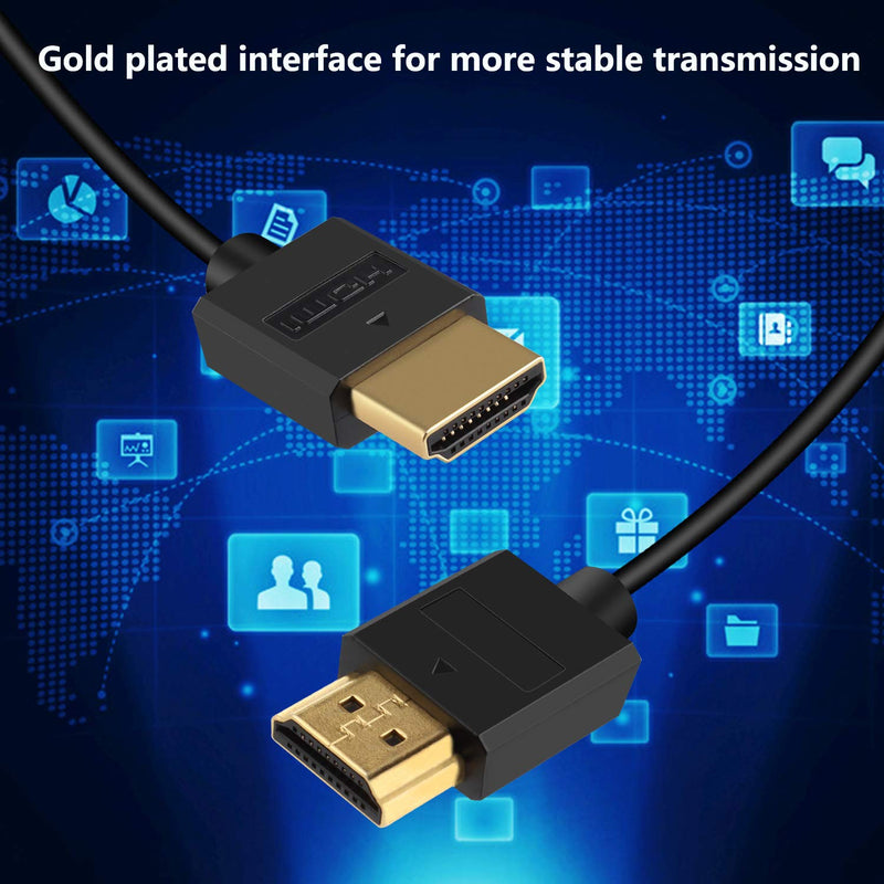 Pasow 4K HDMI Cable Ultra Thin Male to Male 36AWG High Speed Slim Cable (3FT/1M) 3FT/1M