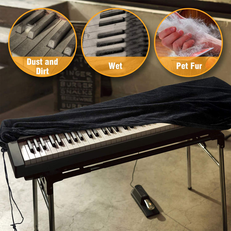 Piano Keyboard Cover, Premium Stretchable Velvet Digital Piano Dust Cover with Storage Bag, Compatible with Most 76-88 Key Models Electronic Keyboard, Digital Piano - Black 76-88keys