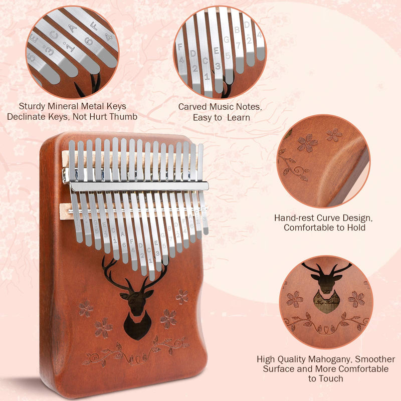VIBOLA Kalimba 17 Keys Thumb Piano, Finger Piano Portable Solid African Wood Finger Piano Gift for Kids and Adults Beginners with Study Instruction and Tuning Hammer