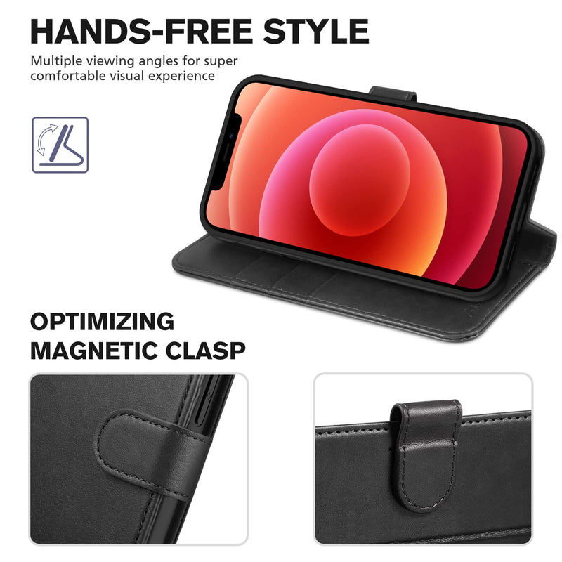 TUCCH Case for iPhone 13 Mini Wallet Case, [TPU Shockproof Inner Shell] PU Leather [RFID Blocking] [Credit Card Holder] Magnetic Stand Flip Cover Compatible with iPhone 13 Mini 5.4-inch 2021, Black
