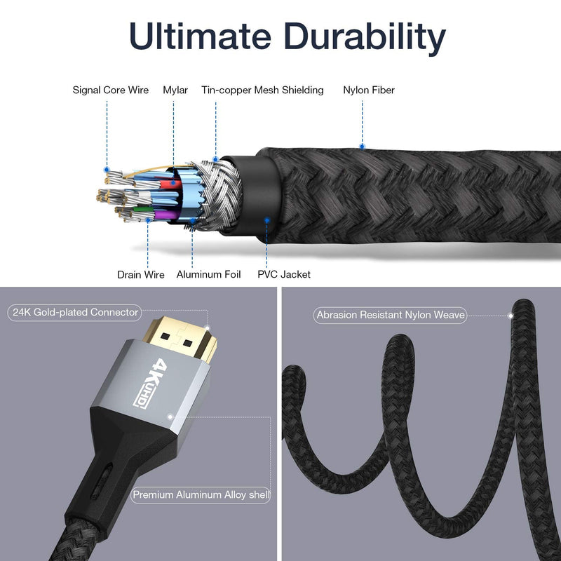 4K HDMI Cable 3.3ft, LEIRUI 18Gbps High Speed HDMI 2.0 Cable, 4K@60Hz HDR, 2K, 1080P, HDCP 2.2/1.4 & ARC - 30AWG Braided HDMI Cord, Compatible with UHD TV, Blu-ray, PS5/PS4/PS3, PC, Xbox One, Switch 3.3 Feet