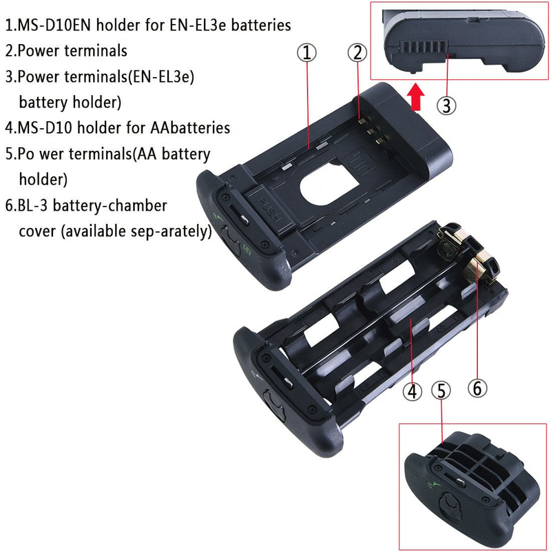 DSTE Replacement for Pro MB-D10 Vertical Battery Grip + 2X EN-EL3E Compatible Nikon D300 D300S D700 D900 SLR Digital Camera