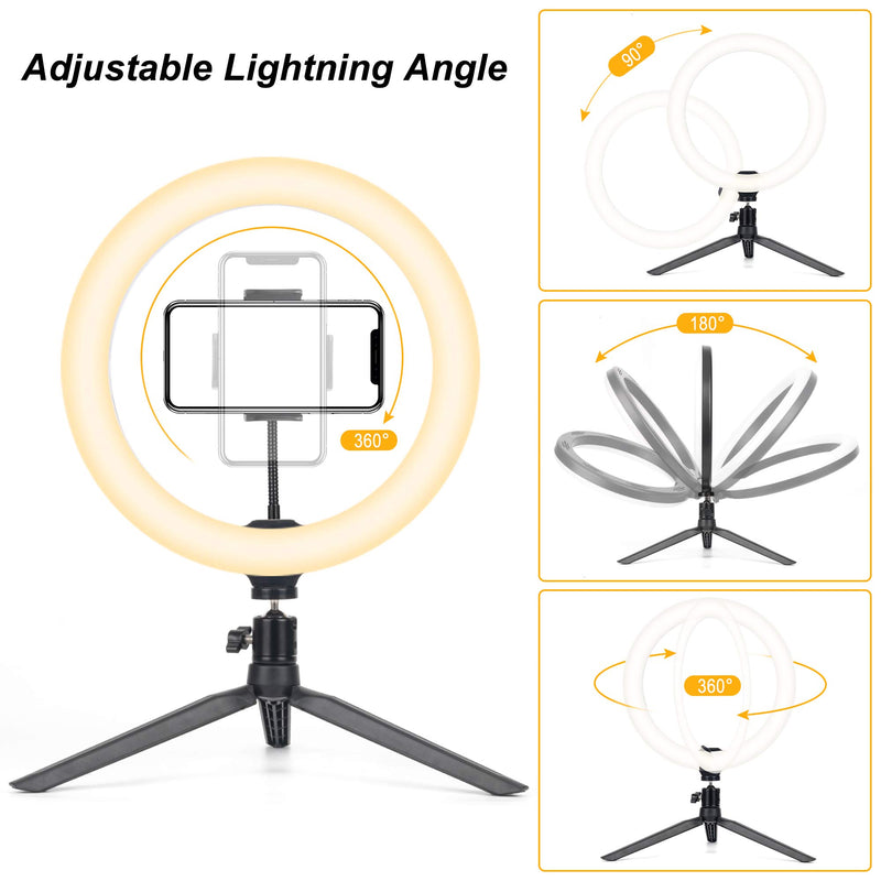 Migeec 10 inch Ring Light with Tripod Stand and Phone Holder, Dimmable Remote Control and LED RingLight for Desk Makeup/Live Stream/YouTube/Video Recording/Photography, Compatible with iPhone/Android 10inch