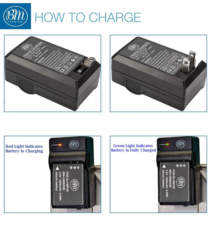 BM LI-92B, LI-90B Battery and Charger for Olympus Tough TG-6, TG-5, TG-Tracker, SH-1, SH-2, SP-100 IHS, Tough TG-1 iHS, Tough TG-2 iHS, Tough TG-3, Tough TG-4, SH-50 iHS, SH-60, XZ-2 iHS Cameras