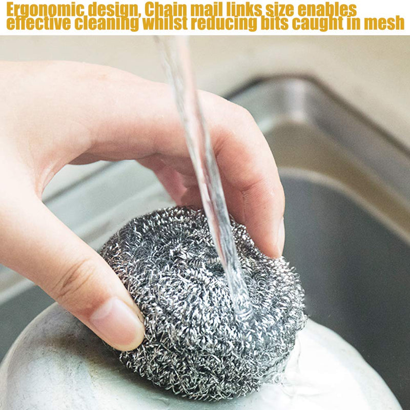 16 PCS Stainless Steel Sponges Scrubbers Cleaning Ball Utensil Scrubber Density Metal Scrubber Scouring Pads Ball for Pot Pan Dish Wash Cleaning for Removing Rust Dirty Cookware Cleaner (16 Packs) 16 Packs