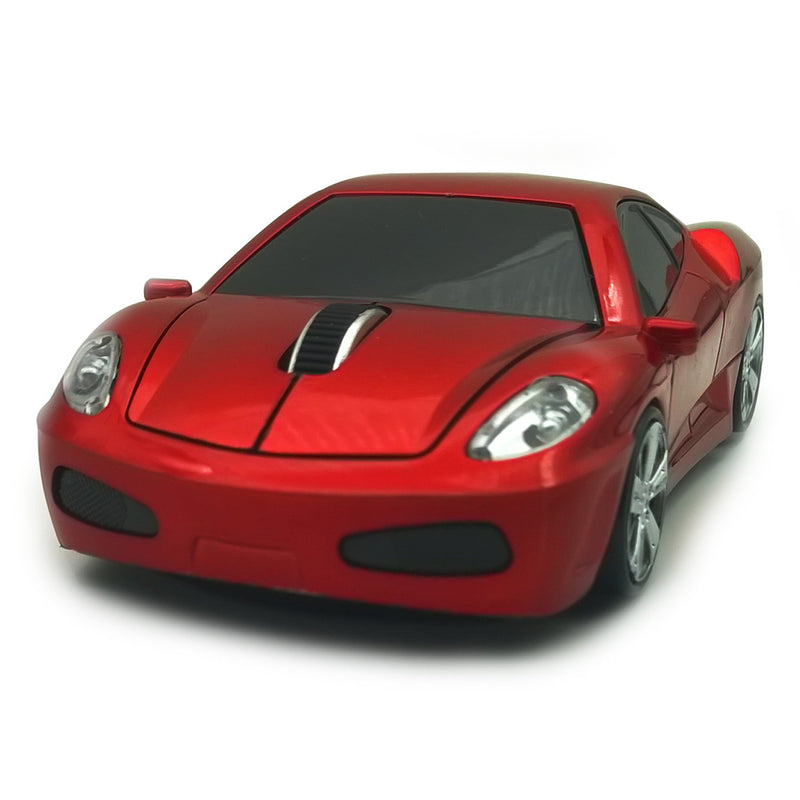 Wireless Car Shape Mouse, 2.4GHz Optical Mouse Cool Sport Car Wireless Mouse, DPI 1600, 3D (Red) Red