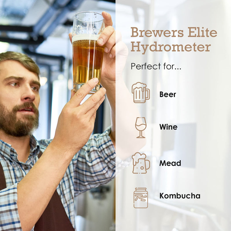 Brewer's Elite Hydrometer & Plastic Test Jar - for Home Brew Beer, Wine, Mead and Kombucha - Deluxe Triple Scale Set, Hardcase and Cloth - Specific Gravity ABV Tester Hydrometer & Plastic Test Jar Kit