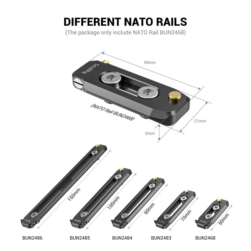 SMALLRIG Universal Low-Profile Quick Release NATO Rail Safety Rail 50mm/2inches Long with 1/4'' Screws for NATO Handle Camera Cage EVF Mount – BUN2468 50 mm