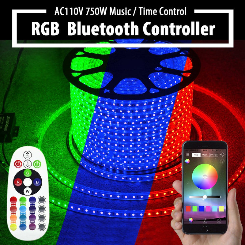 [AUSTRALIA] - 110VAC LED High-Voltage Bluetooth 750W RGB Controller with 25 Keys Wireless IR Remote for AC110V 164Ft Waterproof LED Strip Lights Work with iOS & Android Music Time Control System 