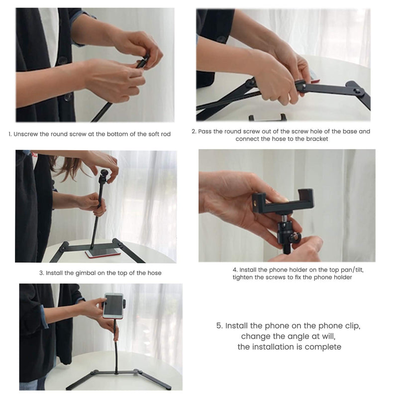 Ajustable Tripod with Cellphone Holder, Overhead Phone Mount, Table Top Teaching Online Stand for Live Streaming and Online Video and Food Crafting Demo Drawing Sketching Recording