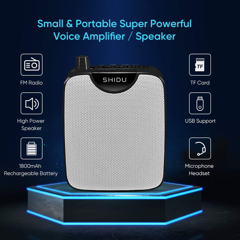 SHIDU Portable Voice Amplifier,Rechargeable Speaker,Supports Recording Funtion and MP3 Format Audio, Mini PA System for Teachers, Coaches, Training, Outdoors (White)