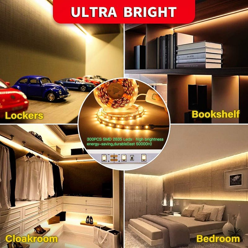 Led Strip Lights 16.4 Feet Dimmable Warm White Led Light Strip Flexible Led Rope Lights 12v Under Cabinet Lighting Kits with UL Power Supply, Adhesive Clips, Dimmer Switch and Connectors 16.4FT
