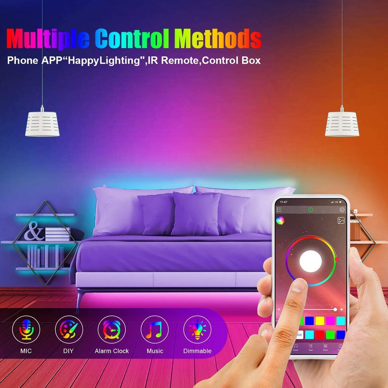 [AUSTRALIA] - Wrrlight LED Strip Lights RGB Strips 32.8ft Tape Light 300 LEDs SMD5050 Music Sync Color Changing + Bluetooth Controller + 24Key Remote Control Decoration for Home TV Party - APP Controlled 