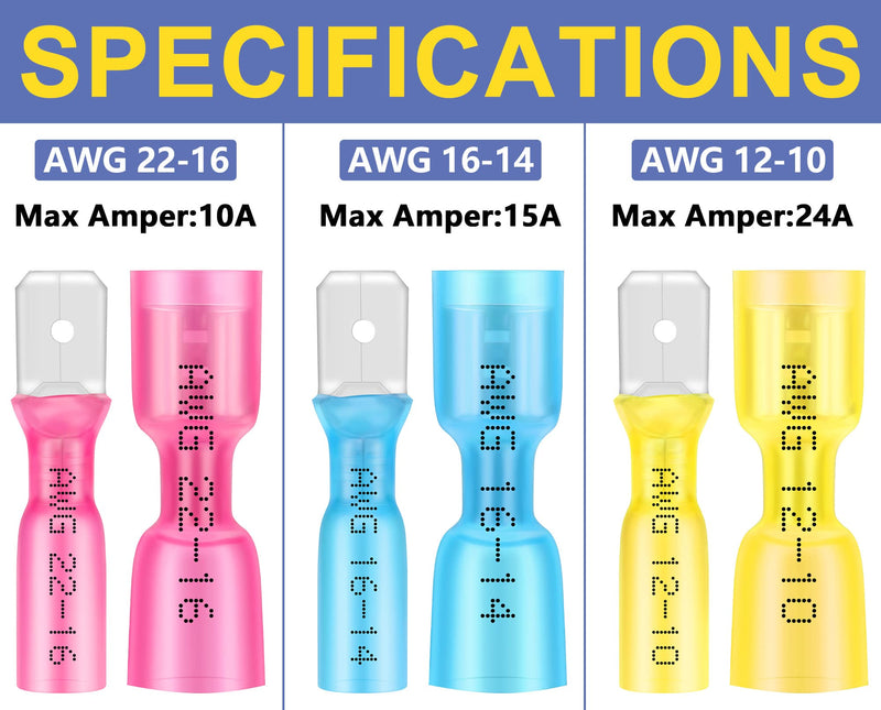 haisstronica 200PCS Blue Heat Shrink Spade Connectors,AWG 16-14 Heat Shrink Spade Terminlas Kit,Male and Female Electrical Quick Disconnect Wire Connectors AWG 16-14 Blue Male&Female 200PCS