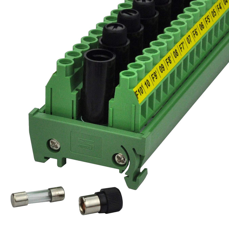 [AUSTRALIA] - OONO DIN Rail Mount 20 Position Screw Terminal Block Distribution Module with 10 Channel Fuses 