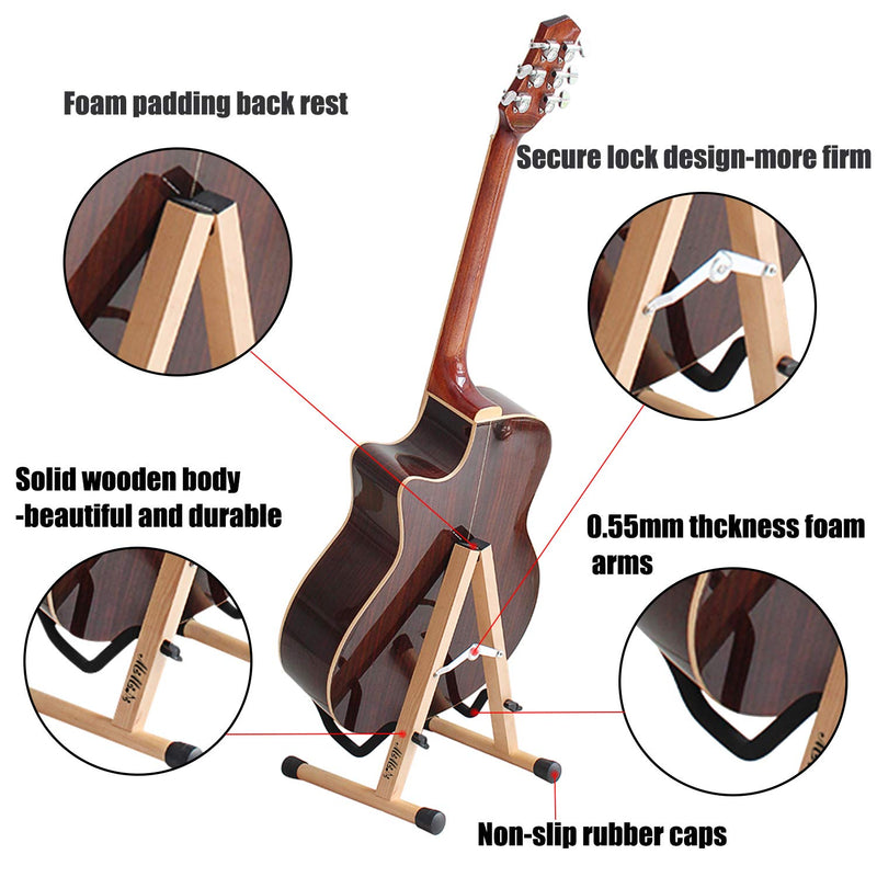 Guitar Stand,MIMIDI Wood Foldable Guitar Stand Accessories for Acoustic,Electric,Bass Guitars (Burlywood) Burlywood