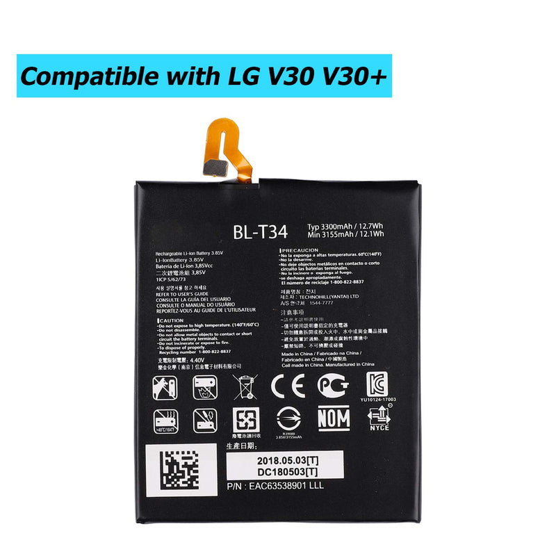 E-YIIVIIL BL-T34 Replacement Battery Compatible with LG V30 V30+ LG V35 ThinQ H930 H932 LS998 3300mAh with Toolkit