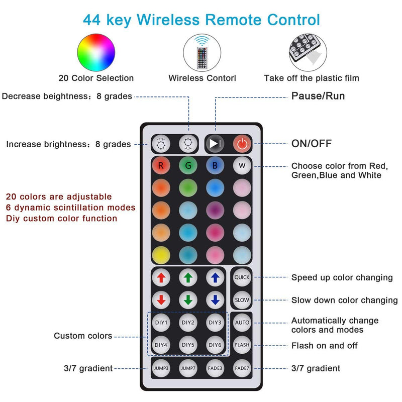 [AUSTRALIA] - VeeDoo 44 Key RGB LED Strip Light Remote Control with Controller Adapter for SMD 5050 3528 2835 RGB Colored Flexible LED Tape Light 