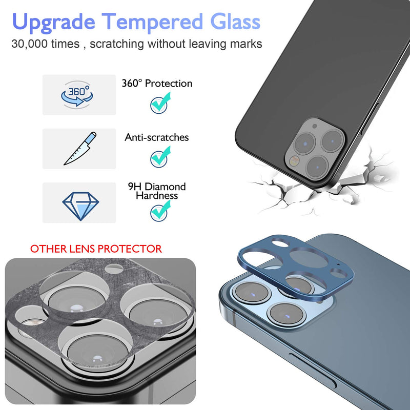 Cupecoo Camera Lens Screen Protector Compatible with iPhone 12 Pro Max 6.7 inch, Aluminum Alloy Lens Protective Ring Metal Tempered Glass Cover Film - HD/Dust-Proof/Anti-Scratch (Luxury Gold)