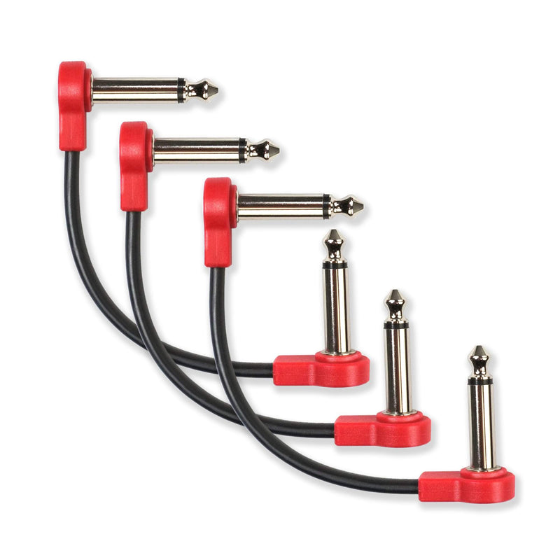 [AUSTRALIA] - M MAKA Flat Low Profile Guitar Patch Cable 4 inch for Effects Pedals, 1/4 inch Right-Angle, Red, 3-Pack 4" 