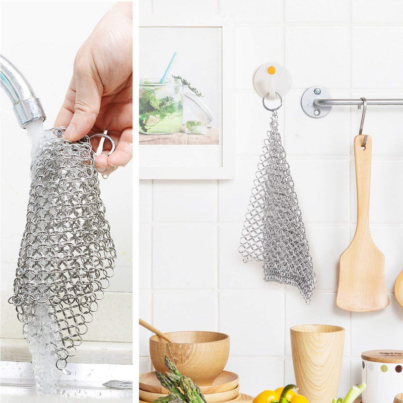 Ationgle 8"x6" Stainless Steel Cast Iron Cleaner 316L Chainmail Scrubber for Cast Iron Pan Pre-Seasoned Pan Dutch Ovens Waffle Iron Pans… 8*6