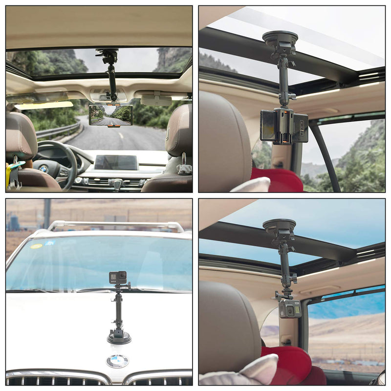 Super Ø90mm Adjustable Dual-Ball Head Action Camera Camcorder Phone Dashcam Suction Cup Race Car Mount Vehicle Cab Cockpit Windscreen Window Holder for GoPro Sony iPhone Hi-Speed Time Lapse Vlogging Camera suction cup mount