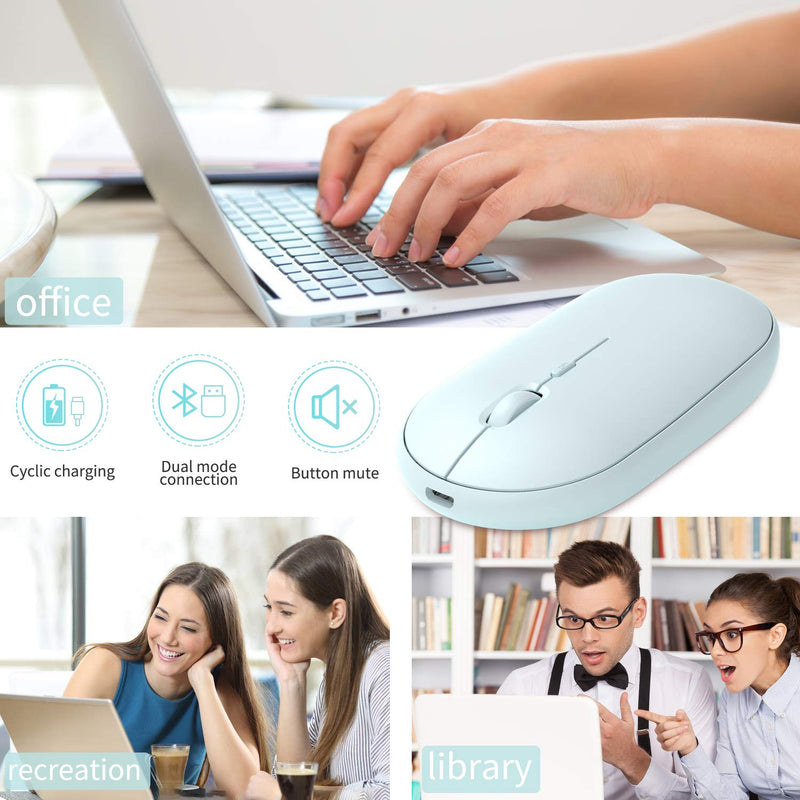 Bluetooth Mouse,Slim Rechargeable Dual Mode(Bluetooth 4.0 + USB) 2.4GHz Wireless Bluetooth Mouse,3 Adjustable DPI,Compatible for MacBook, Laptop, iPad, PC,Computer (Blue) Blue