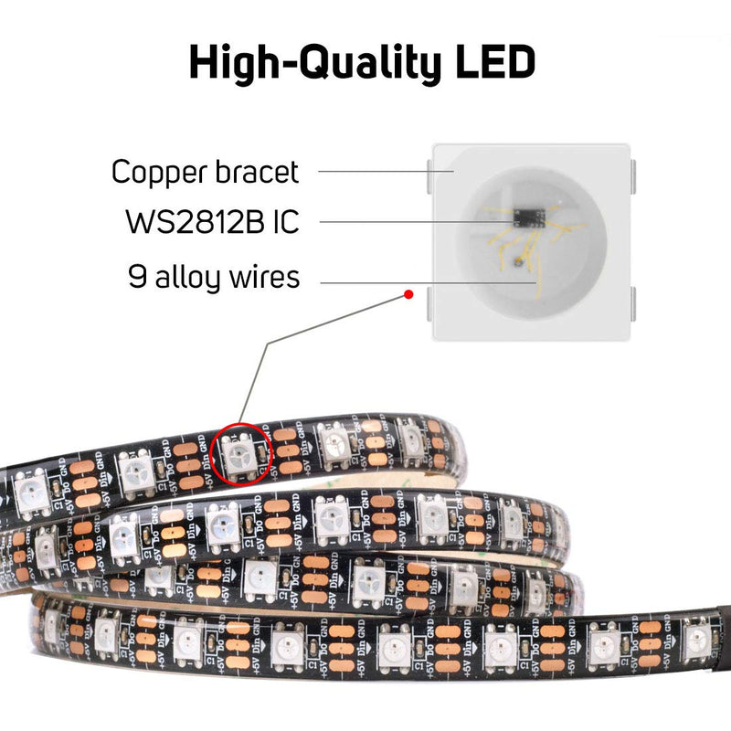 WS2812B ECO LED Strip,BTF-LIGHTING Chasing Effects 5050SMD Individually Addressable 3.3FT 60Pixels/m Flexible Black FPCB Dream Color IP30 Non-Waterproof for Bedroom DIY Projects DC5V Black Ip30 3.2FT 60LEDs
