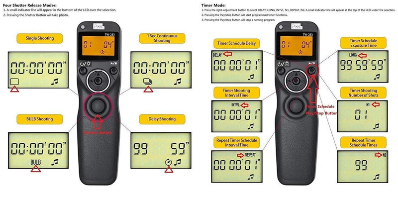 Pixel Timer Shutter Release TW283-N3 Wireless Remote Control for Canon 5D Mark III/ 5D Mark IV/ 5D 6D /7D Mark II/ 7D 50D 40D 30D D60 D30 1DX MARKII