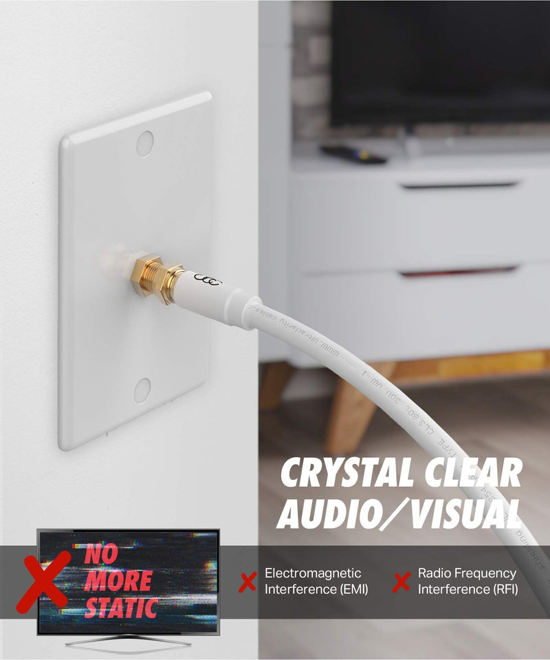 [AUSTRALIA] - Coaxial Cable (20 ft) Triple Shielded - RG6 Coax TV Cable Cord Wire in-Wall Rated - Digital Audio Video with Male F Gold Plated Connectors -20 feet 20 feet white 1 