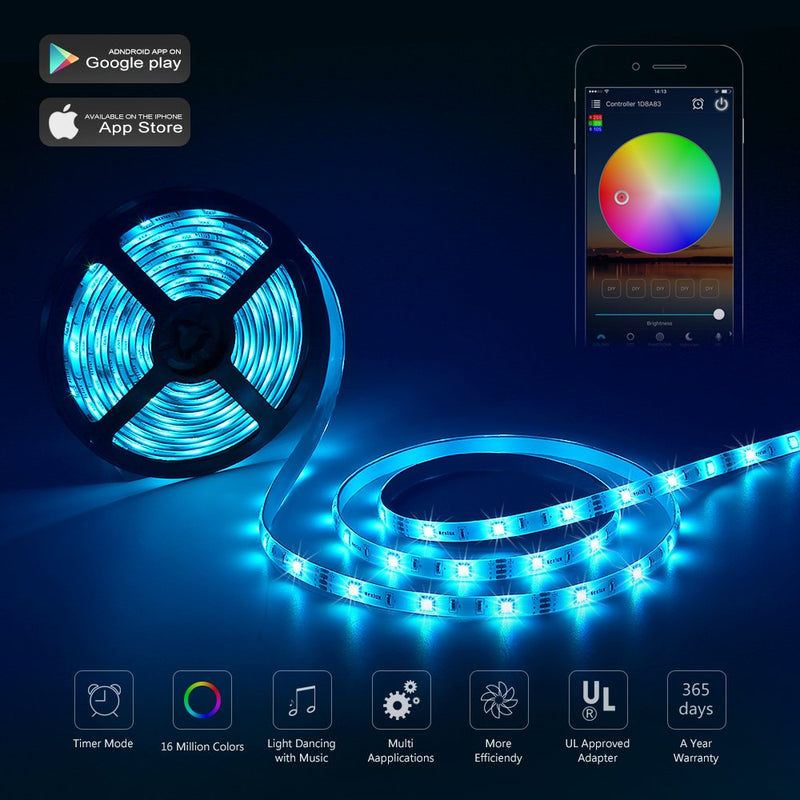Nexlux Led Light Strip, WiFi Wireless Smart Phone Controlled Non-Waterproof Strip Light Kit White PCB 5050 LED Lights,Working with Android and iOS System,IFTTT 32.8ft