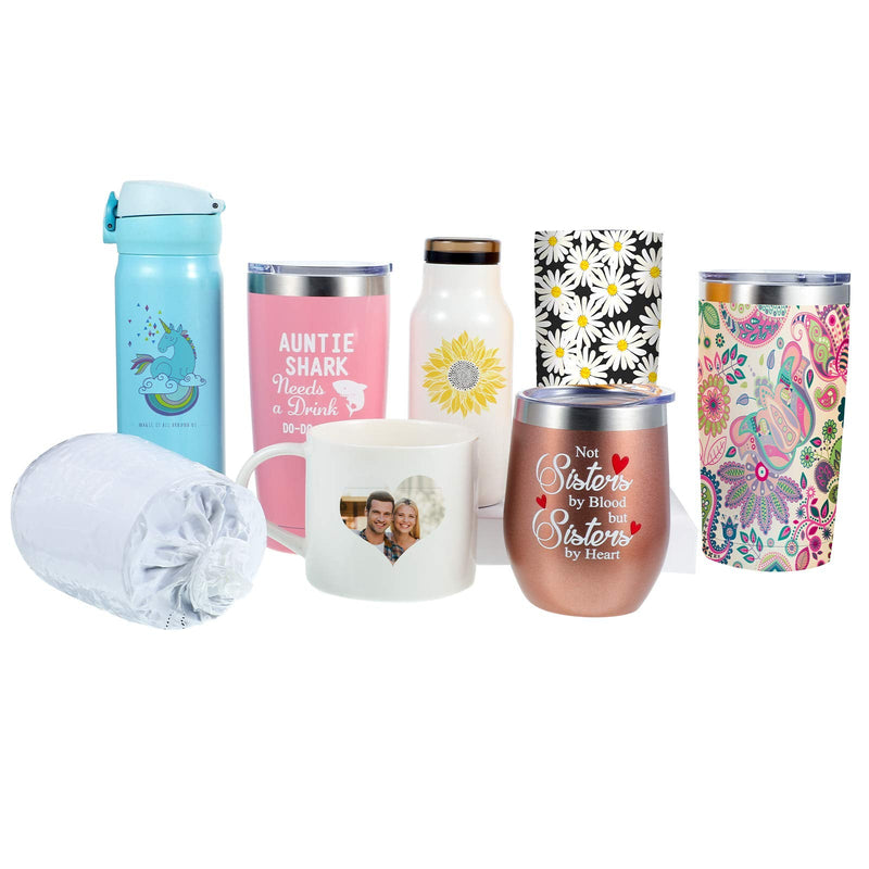 50 Pieces Sublimation Shrink Wrap Film Heat Shrink Wrap Bags White Shrink Wrap Tube for Mugs and Blanks Sublimation, 5 Different Sizes, 9 x 14 Inch, 8 x 8 Inch, 7 x 11 Inch, 5 x 10 Inch, 4 x 3 Inch