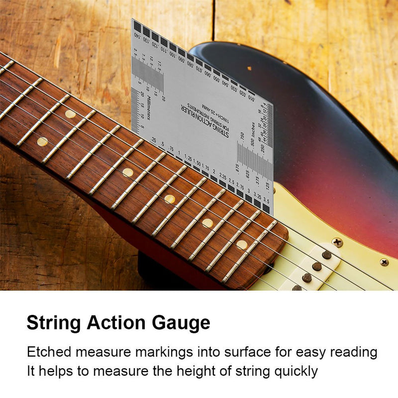 Guitar String Action Ruler 32 Balde Feeler Gauge with Fingerboard Grip Guard for Guitar Player