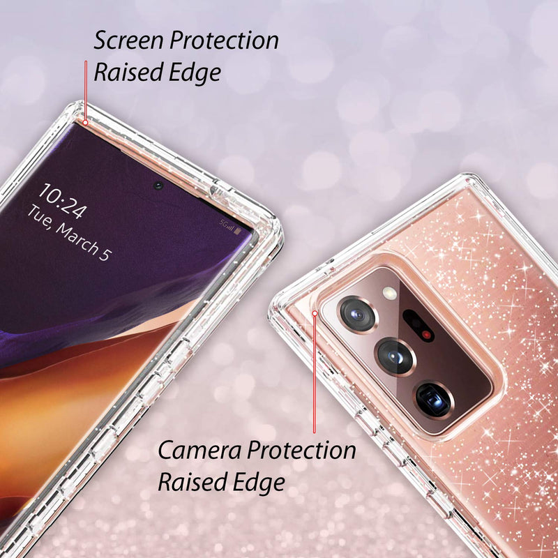 Coolwee Crystal Glitter Full Protective Case for Galaxy Note 20 Ultra 5G Heavy Duty Hybrid 3 in 1 Rugged Shockproof Women Girl Transparent for Samsung Galaxy Note 20 Ultra Shiny Clear Bling Sparkle Crystal Bling