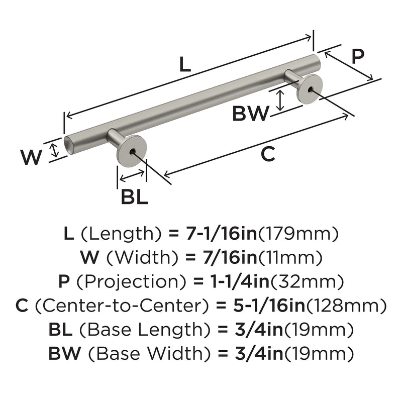 Amerock | Cabinet Pull | Satin Nickel | 5-1/16 inch (128 mm) Center-to-Center | Radius | 1 Pack | Drawer Pull | Cabinet Handle | Cabinet Hardware 5-1/16 in. Center-to-Center