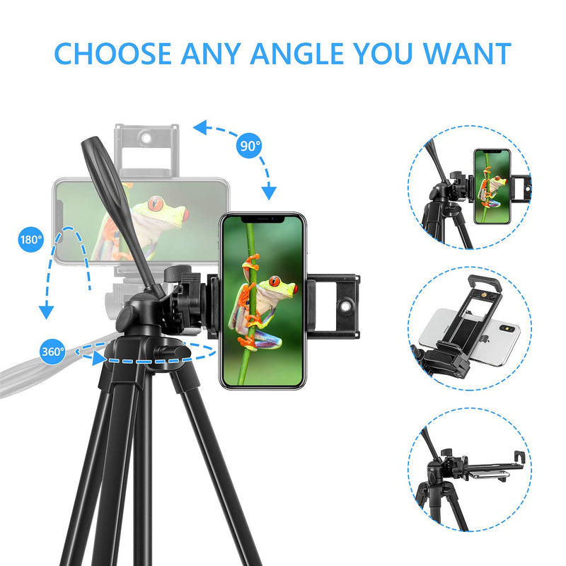 Tripod, Phone Tripod 55 Inches, iPhone Tripod with Stand Lightweight Aluminum Universal and 1/4 Plate for iPad, Camera Tripod Mount for iPhone and Android Combine Carrying Bag with Bluetooth Remote