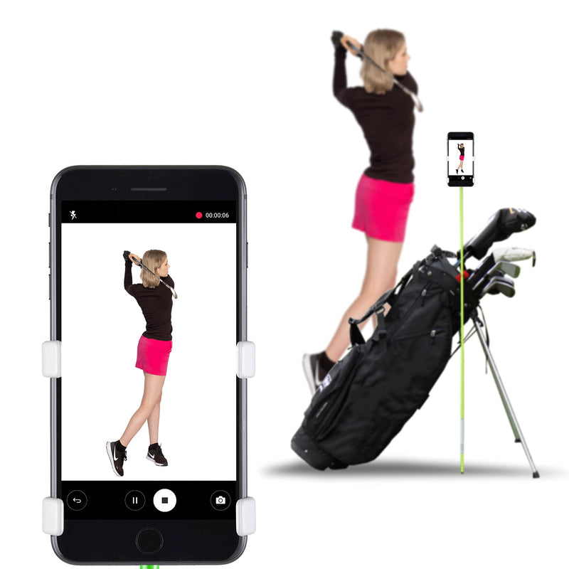 SelfieGOLF Record Golf Swing - Cell Phone Holder Golf Analyzer Accessories | Winner of The PGA Best Product | Selfie Putting Training Aids Works with Any Golf Bag and Alignment Stick Green/White