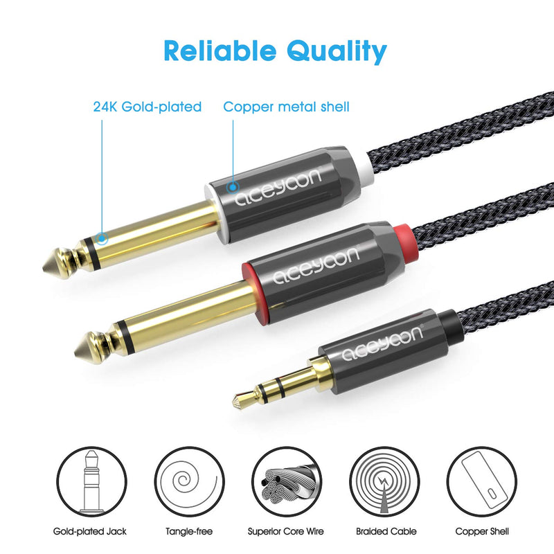 aceyoon 3.5mm to Dual 6.35mm Male to Male 1/8 inch to 1/4 inch Aux Cable 5m Audio Stereo Y-Cable Splitter Gold-Plated Digital Interface Instrument Cable for Mixer, Audio Recorder, Guitar, Amplifier