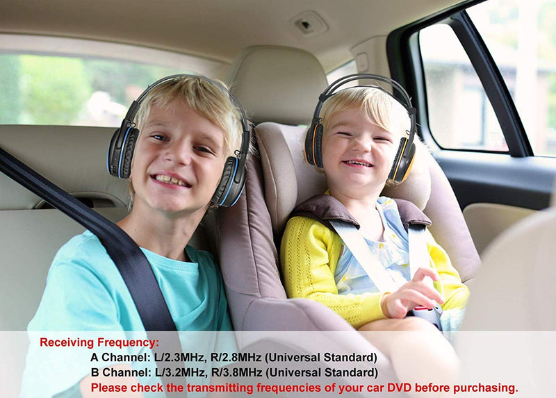 SIMOLIO 2 Pack of Car Headphones with Switchable 75dB,85dB,94dB Volume Limited, Infrared Wireless Headphones Dual Channel for Kids Car Trip, Automotive IR Wireless Headphones for in Car Listening
