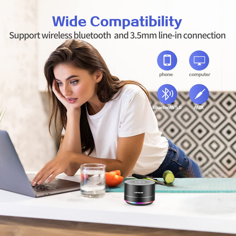 LENRUE Portable Bluetooth Speakers,Wireless Speaker with Clear Sound, Long Playtime, Small Mini Metal Speaker,Christmas Birthday Gifts for Men, Women,Kids(Black) Black