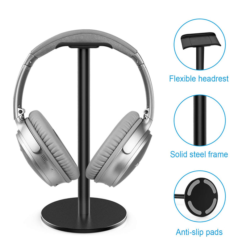 Full Aluminum Headphone Stand Headset Holder Gaming Headset Holder with Non-Slip Silicone Earphone Stand for All Headphone Sizes (Black) Black