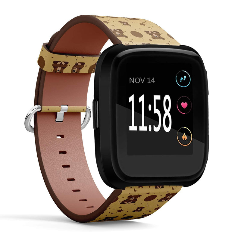 Compatible with Fitbit Versa, Versa 2, Versa Lite - Quick Release Leather Wristband Bracelet Replacement Accessory Band - Cute Bear Cartoon Animal