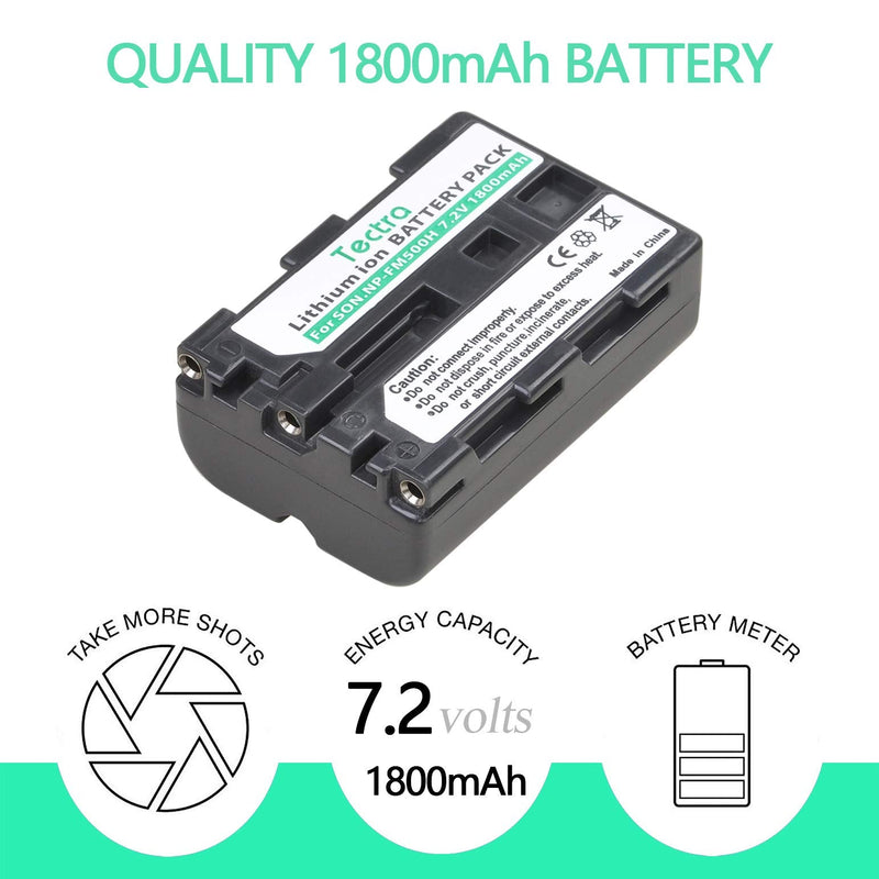 Tectra 2Pcs Sony NP-FM500H Replacement Battery + Smart LCD Display USB Charger for Sony Alpha a68, a77II, SLT-A57, A58, A65V, A77V, A99V, A100, A200, A300, A350, A450, A500, A550, A560, A580, SLT-A700