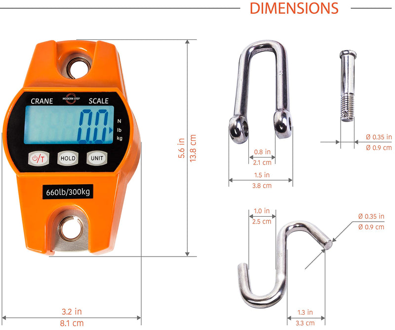 [AUSTRALIA] - 𝗣𝗥𝗢𝗙𝗘𝗦𝗦𝗜𝗢𝗡𝗔𝗟 Digital Hanging Scale 660 LB 300 KG - Heavy Duty Waterproof Fish Scale - Portable Crane Scale for Luggage Weight Suitcase Hunting Farm Bike Bow Fish Weight Fishing Scale Standard Orange 