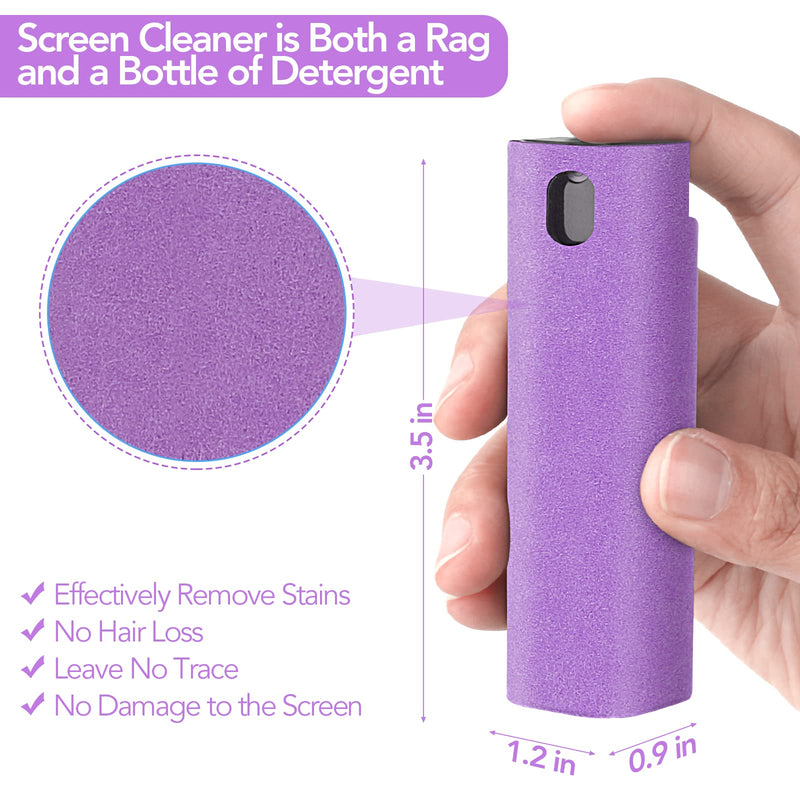 2 Pcs Fingerprint Proof Screen Cleaner,3 in 1Touchscreen Mist Cleaner Spray Wipe Cleaner Fingerprint-Proof Soft Fiber Flannel,Safe for All Phones Glasses Tablet Laptop TV Watch Screens(Purple) Purple